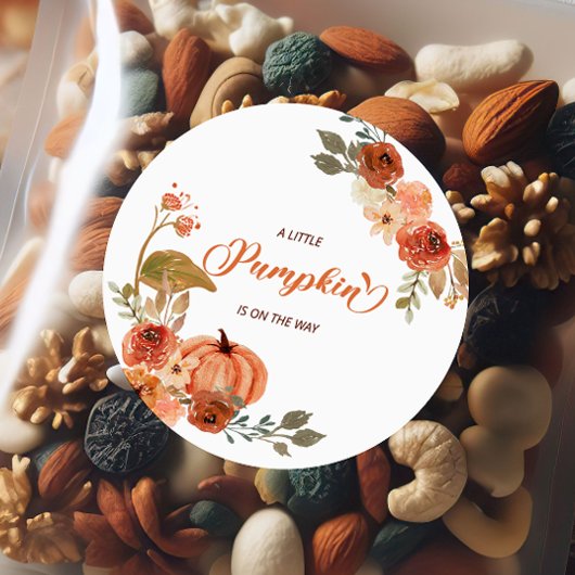 Little Pumpkin Fall Floral Baby Shower  ラウンドシール