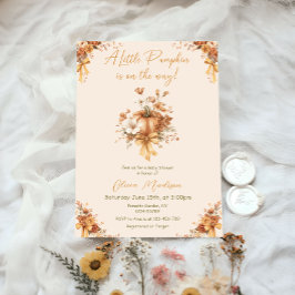 Little Pumpkin Fall Floral Baby Shower Invitation 招待状