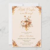 Little Pumpkin Fall Floral Baby Shower Invitation 招待状 (正面)