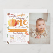 Little Pumpkin Fall Photo 1st Birthday 招待状 (正面)