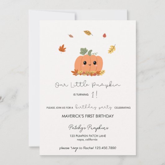 Little Pumpkin First Birthday Invitation 招待状 (正面)
