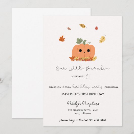 Little Pumpkin First Birthday Invitation 招待状 (正面/裏面)