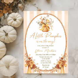 Little Pumpkin Floral Bow Baby Shower Invitation 招待状