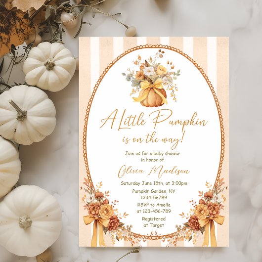 Little Pumpkin Floral Bow Baby Shower Invitation 招待状
