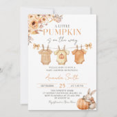 Little Pumpkin Floral Fall Baby Shower Invitation 招待状 (正面)