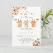 Little Pumpkin Floral Fall Baby Shower Invitation 招待状 (スタンド正面)