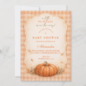 Little Pumpkin Gingham Fall Baby Shower 招待状 (正面)