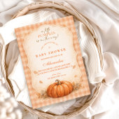 Little Pumpkin Gingham Fall Baby Shower 招待状