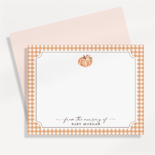 Little Pumpkin Gingham Nursery Note Card 招待状