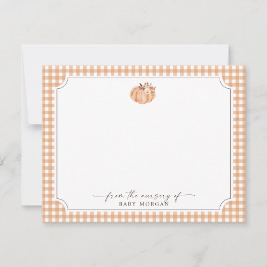 Little Pumpkin Gingham Nursery Note Card 招待状 (正面)