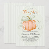 Little Pumpkin Green Bow Baby Shower 招待状 (正面/裏面)