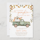 Little Pumpkin Green Truck Fall Baby Shower  招待状 (正面)