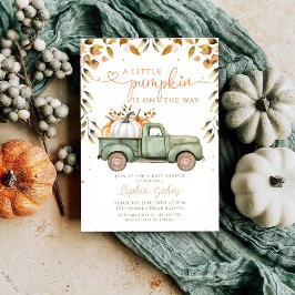 Little Pumpkin Green Truck Fall Baby Shower  招待状