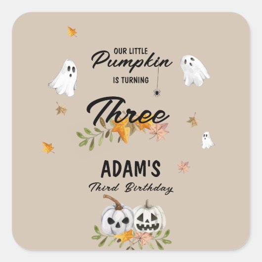 Little Pumpkin Halloween Any Age Birthday スクエアシール (正面)