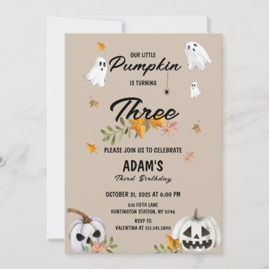 Little Pumpkin Halloween Birthday Invitation 招待状 (正面)