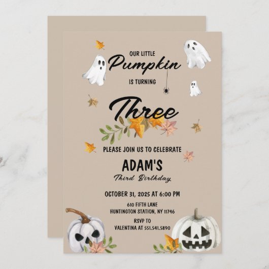 Little Pumpkin Halloween Birthday Invitation 招待状 (正面/裏面)