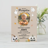 Little Pumpkin Halloween Birthday Photo Invitation 招待状 (スタンド正面)