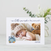 Little Pumpkin Has Arrived Baby Boy Announcement 案内状 (スタンド正面)
