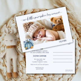 Little Pumpkin Has Arrived Baby Boy Announcement 案内状
