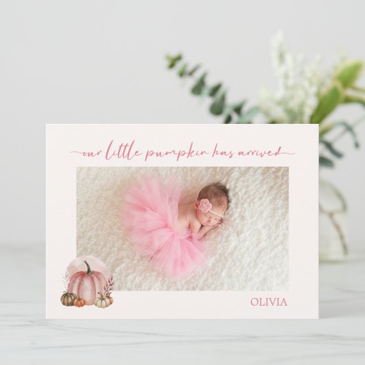 Little Pumpkin Has Arrived Fall Baby Announcement 案内状 (スタンド正面)