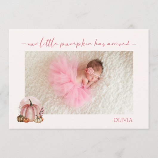 Little Pumpkin Has Arrived Fall Baby Announcement 案内状 (正面)
