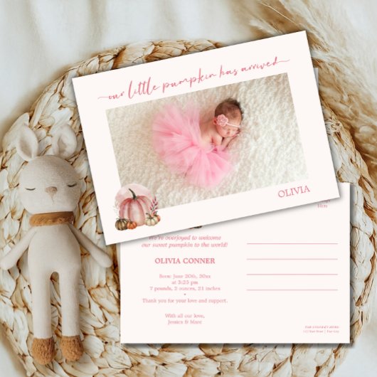 Little Pumpkin Has Arrived Fall Baby Announcement 案内状