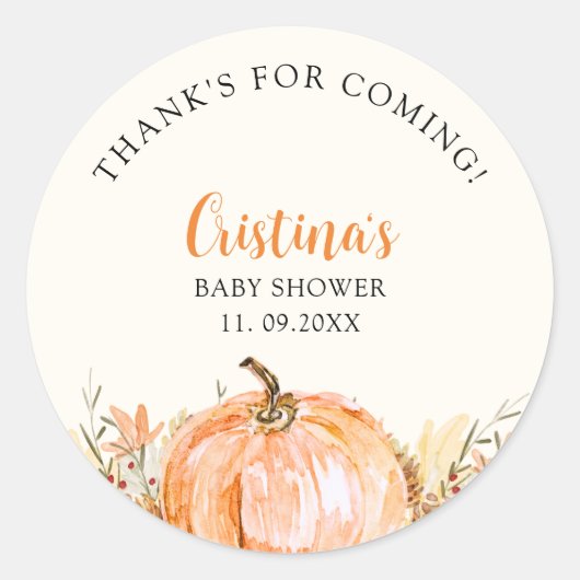 Little Pumpkin is Coming Baby Shower ラウンドシール (正面)