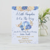 Little Pumpkin Is On The Way Blue Baby Shower 招待状 (スタンド正面)