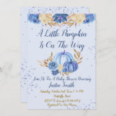 Little Pumpkin Is On The Way Blue Baby Shower 招待状 (正面/裏面)