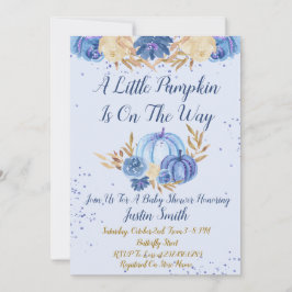 Little Pumpkin Is On The Way Blue Baby Shower 招待状