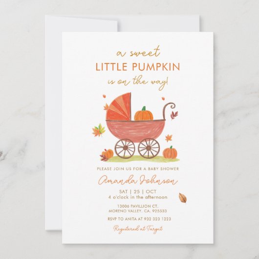 Little Pumpkin is on The Way Carriage Baby Shower 招待状 (正面)