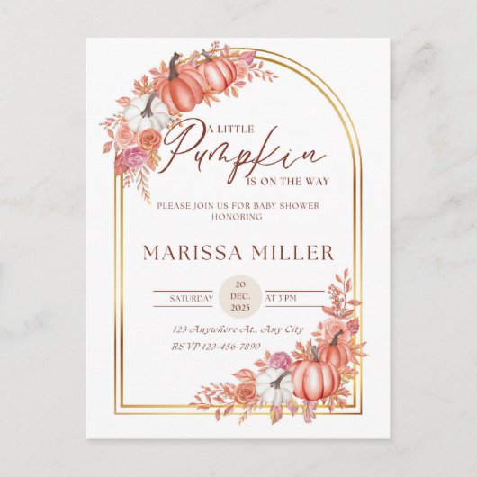 Little Pumpkin Is On the Way Invitation  ポストカード (正面)