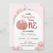 Little Pumpkin Modern Floral Girl Fall Birthday 招待状 (正面)