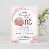 Little Pumpkin Modern Floral Girl Fall Birthday 招待状 (スタンド正面)