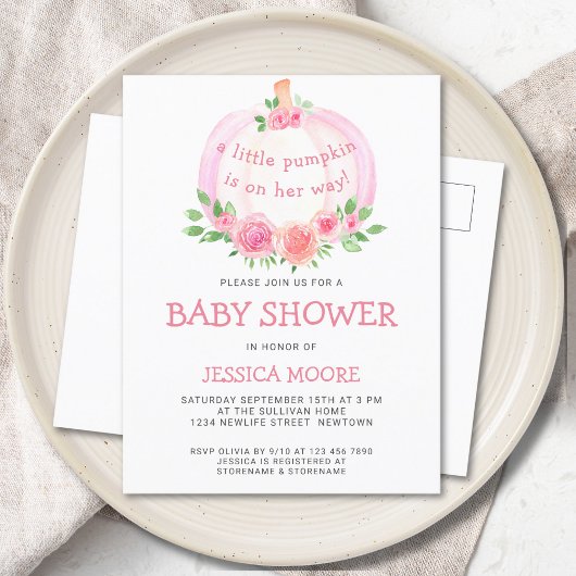 Little Pumpkin On Her Way Baby Shower インビテーションポストカード