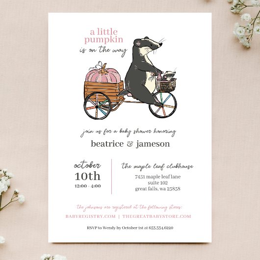 Little Pumpkin on the Wayカップル女の子ベビーシャワー 招待状