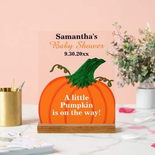 Little Pumpkin on the Way Baby Shower アクリルサイン (ウェディング)