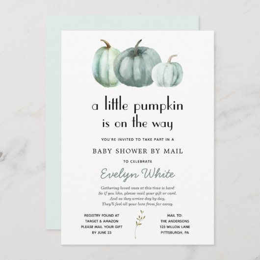 Little Pumpkin on the way Baby Shower by Mail 招待状 (正面/裏面)