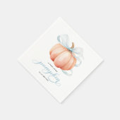 Little Pumpkin on the Way Blue Bow Baby Shower スタンダードカクテルナプキン (角)