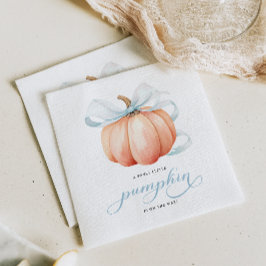 Little Pumpkin on the Way Blue Bow Baby Shower スタンダードカクテルナプキン