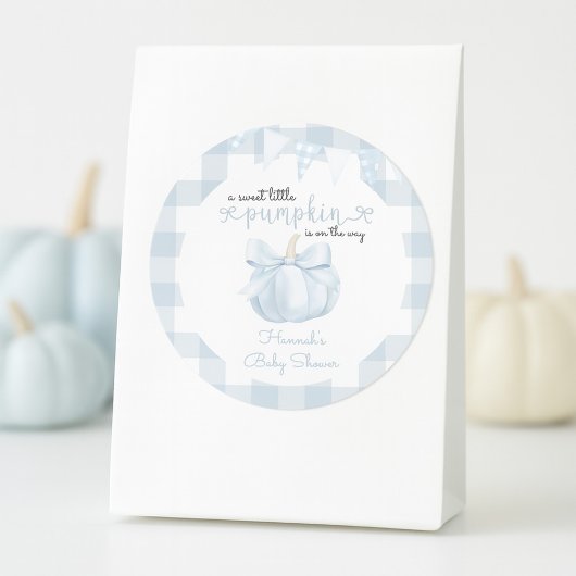 Little Pumpkin on the Way Blue Bow Baby Shower ラウンドシール