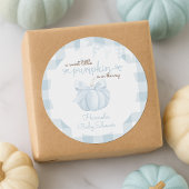 Little Pumpkin on the Way Blue Bow Baby Shower ラウンドシール