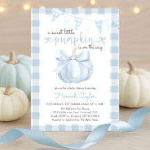 Little Pumpkin on the Way Blue Bow Baby Shower
