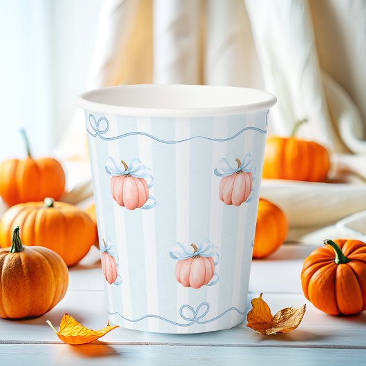 Little Pumpkin On The Way Blue Bow Baby Shower 紙コップ