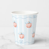 Little Pumpkin On The Way Blue Bow Baby Shower 紙コップ (裏面)