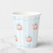 Little Pumpkin On The Way Blue Bow Baby Shower 紙コップ (正面)