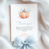 Little Pumpkin on the Way Blue Bow Boy Baby Shower サンキューカード