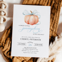 Little Pumpkin on the Way Blue Bow Boy Baby Shower