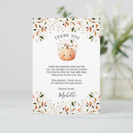 Little Pumpkin on the Way Fall Floral Baby Shower サンキューカード