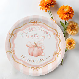 Little Pumpkin on the Way Orange Baby Shower ペーパープレート